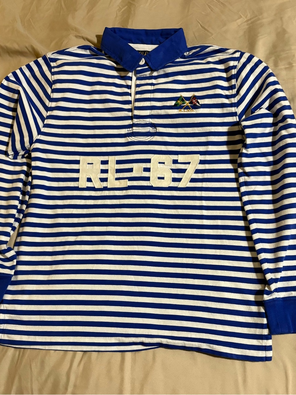 Polo Ralph Lauren Boys RL-67 Blue & White Rugby Shirt Size Large (14-16) NWOT